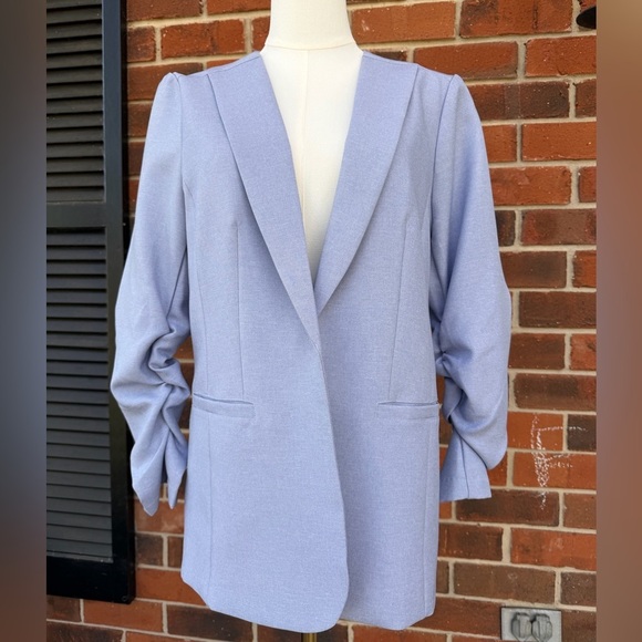 Jackets & Blazers - Women’s Light Lavender Open-Front Blazer Jacket Woth Ruched Sleeve Details